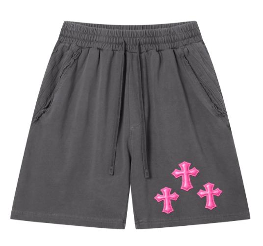 light Grey Vintage Wash Raw Edge Shorts